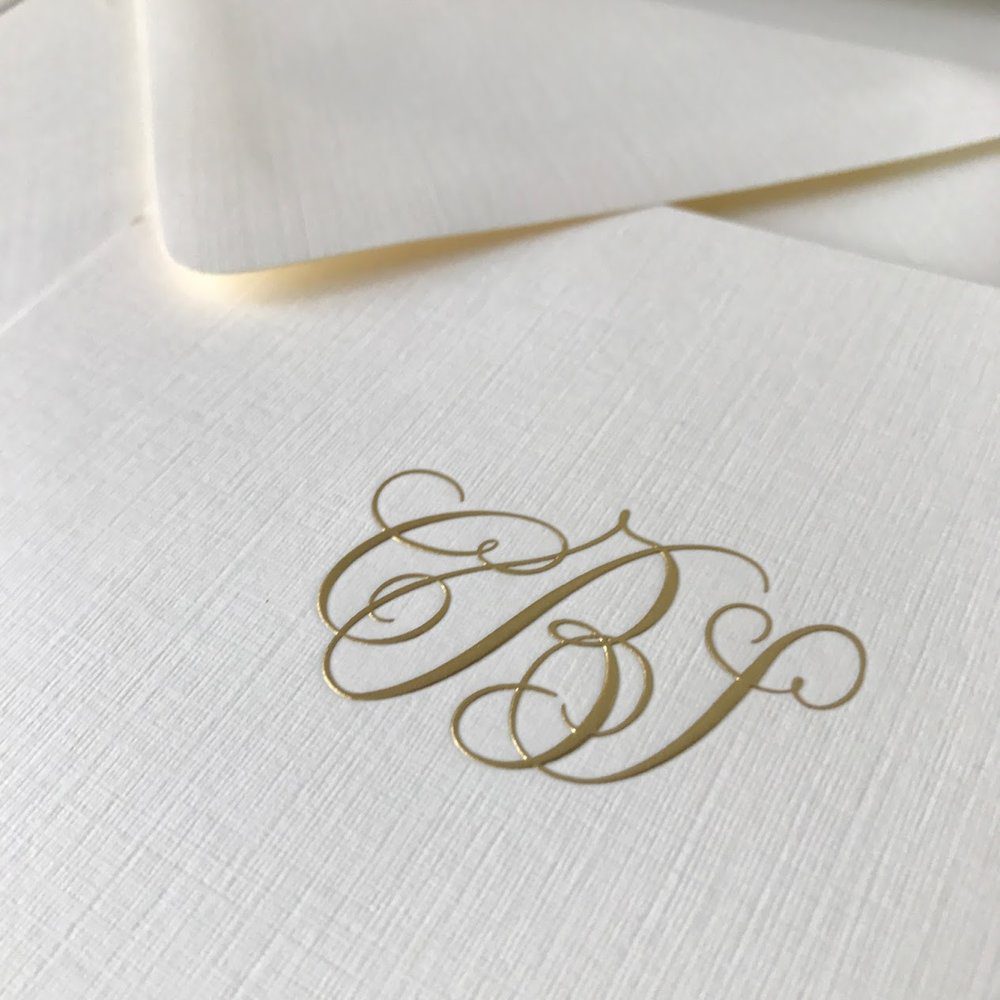 Linen Paper with Embossed Gold Foil Monogram